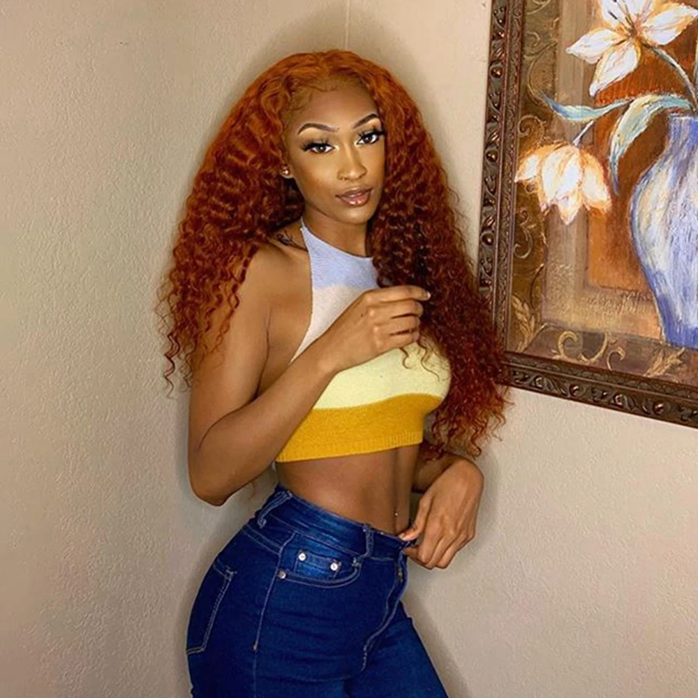 

Ginger Orange Human Hair 130-180 Density Lace Wigs Deap Afro curly Brazilian Remy Transparent 13x6 Lace Front Wigs Full End, Natural color lace wig