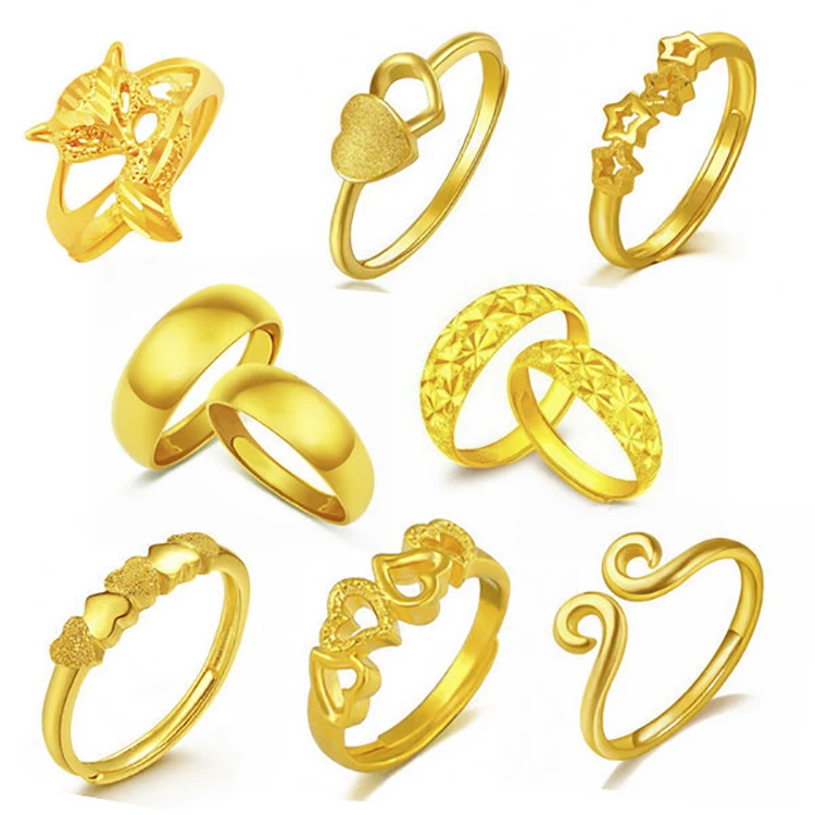 

Wholesale Diverse Styles Gold Plated Ring 24K Flower Heart Ring Jewelry Gold European And American Opening Adjustable Ring