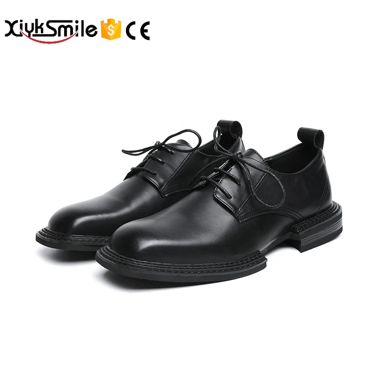 

Niche design square toe leather shoes men's handsome British style all-match version of retro shoes dress men