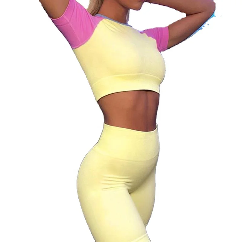 

Ladies tight-fitting hip-lifting seamless knitted bra contrast stitching tank top and high-waist fitness yoga wear, Picture color/custom color