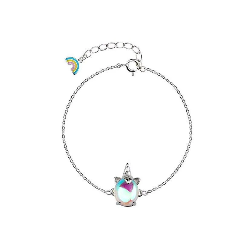 

Aimgal s925 sterling silver unicorn bracelet Aurora colorful creative gift female Moonlight Stone