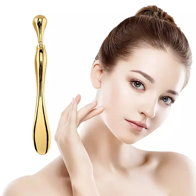 

High Effective Stainless Steel Massage Roller Metal Massage Stick Cream Applicator For Eye Anti wrinkle Face Lifting, Gold + silver