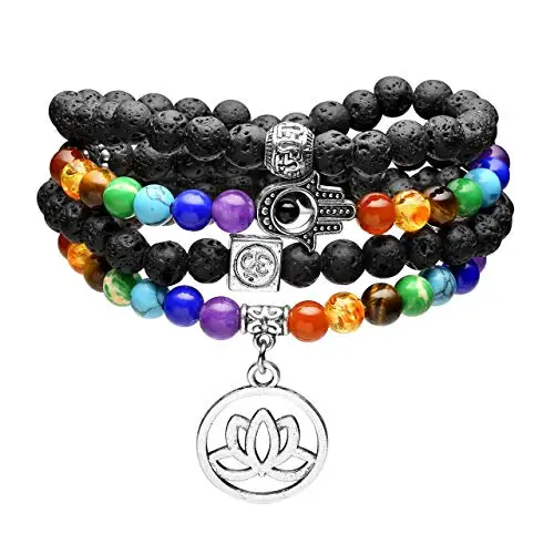 

108 Mala Prayer Beads Healing Crystal Necklace 6mm Lava Rock Stone Essential Oils Diffuser Bracelet 7 Chakras Yoga Bracelet