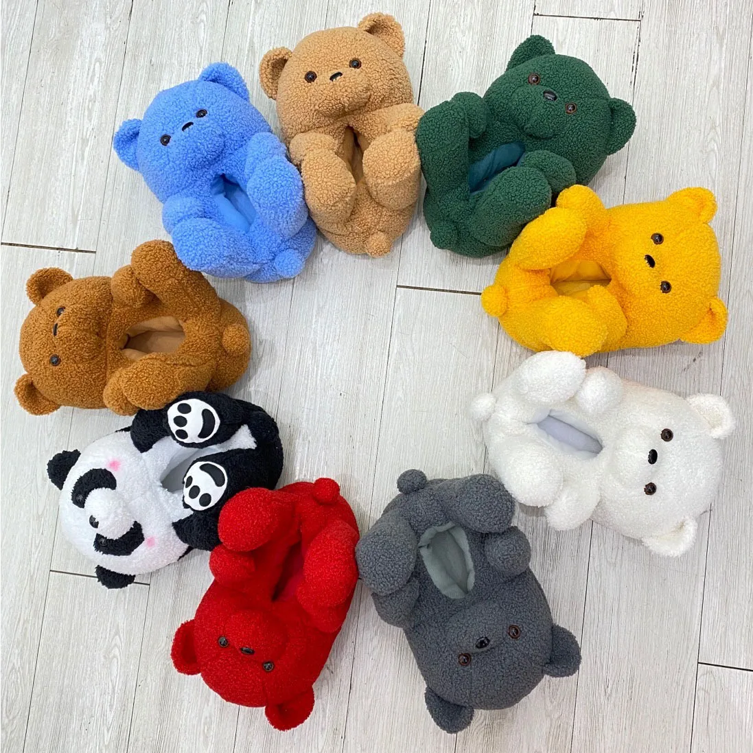 

New Shelves Teddy Bear Slippers In Bulk Fluffy Teddy Bear Slippers Cheap With High Popularity, 9 colors