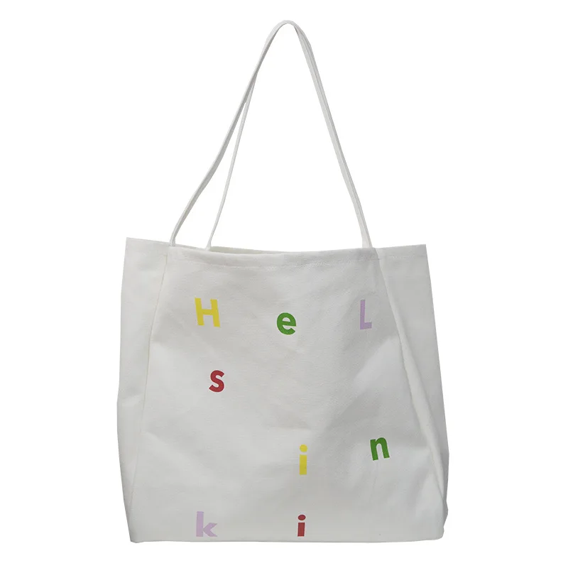 

Korean alphabet printing open fine shoulder belt large capacity canvas bag women's simple leisure shoulder bag, Customizable
