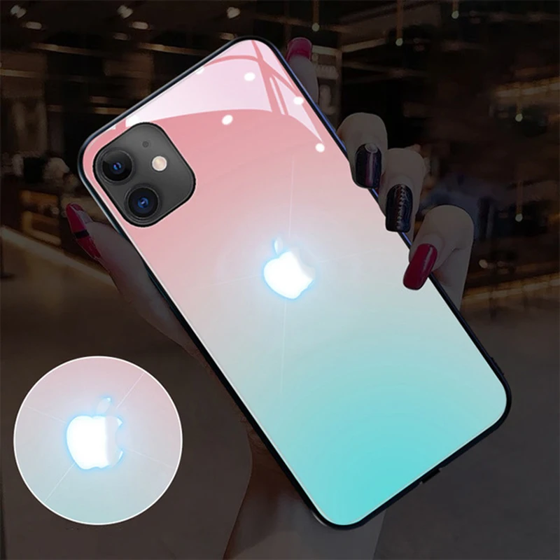 

Luxury Designer Phone Case For iPhone 11 pro Max Ring Light Glass Mobile Phone Case For iPhone12 Pro Max, Led light case