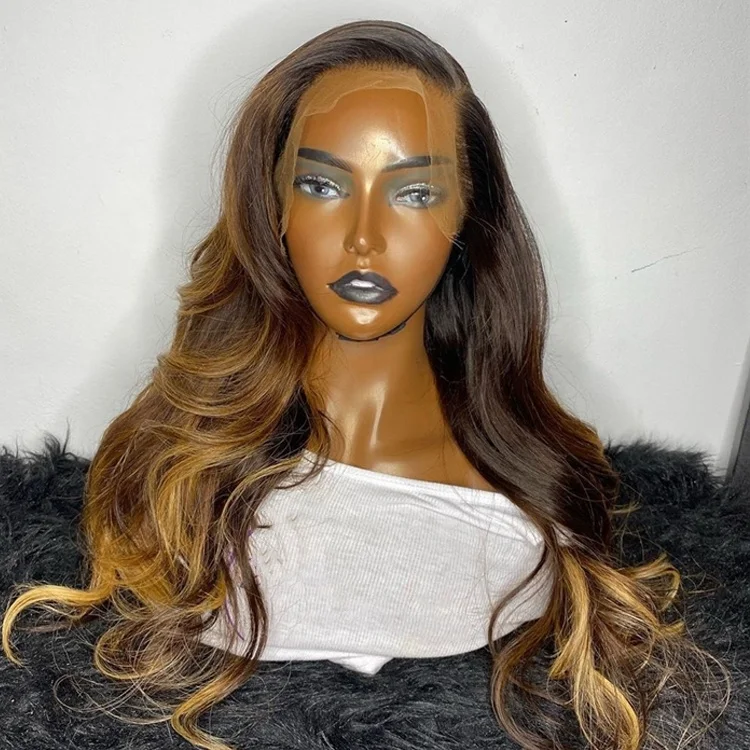 

Highlight Piano Color Brown and #27 Colored wig Body Wave Human Hair Long Virgin Hair 13*4 Lace Front wig Wigs