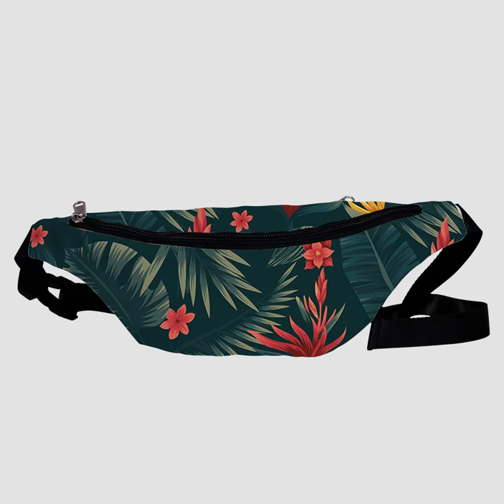 

2021 custom waist sports bags Leaves pattern waterproof wholesale make up fanny pack wallet hip make up for ladies men tote bag