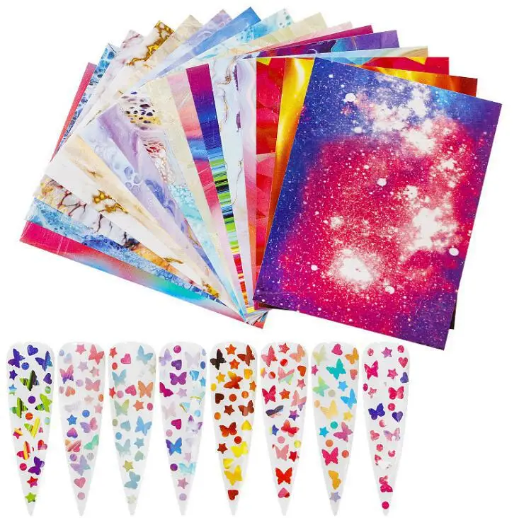 

16PCS Holographic Fire Flame Nail Art Decals 3D Vinyls Stencil for Nails Manicure Tape Flame Reflections Nail Stickers, Picture