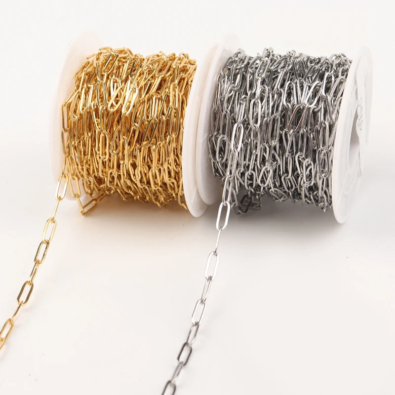 

1meter/roll 4x12mm Stainless Steel Chain Flat Link Paperclip Cable Chains for Neckalce Bracelet Jewelry Making, Gold;silver