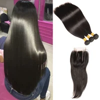 

Full head silky straight brazilian peruvian human hair weave bundles closure 100% unprocessed virgin hair