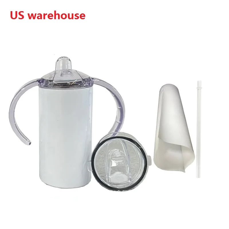 

Ready to ship US warehouse double Walled sublimation blanks 12oz baby bottles straight Nipple sippy cup with Lid and handle, White