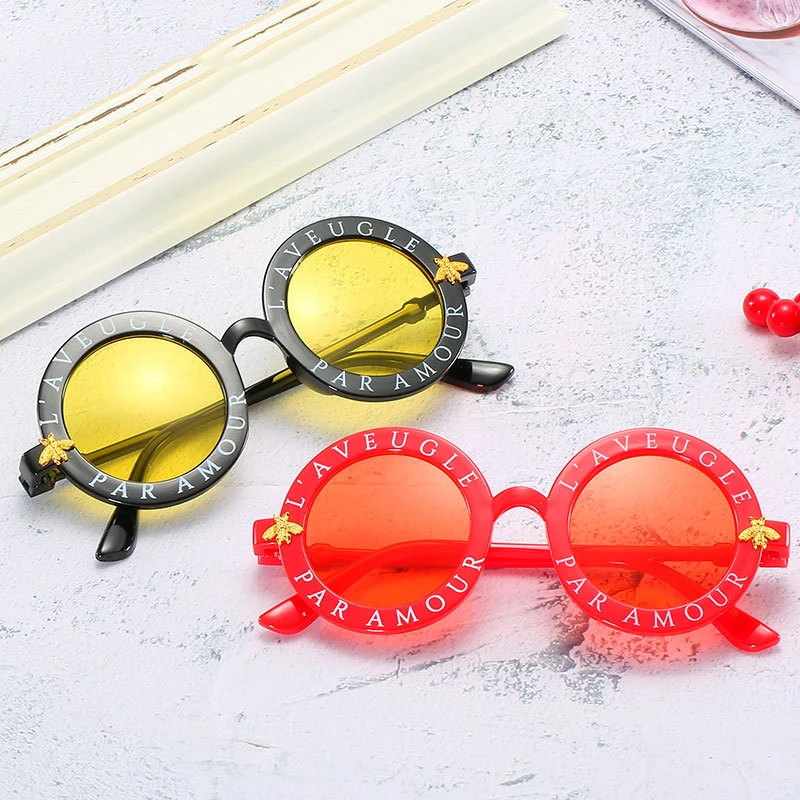 

SKYWAY Korean Style Retro Round Frame Round Letters Little Bee Personality Children'S Sunglasses Fashion Kid Sunglasses