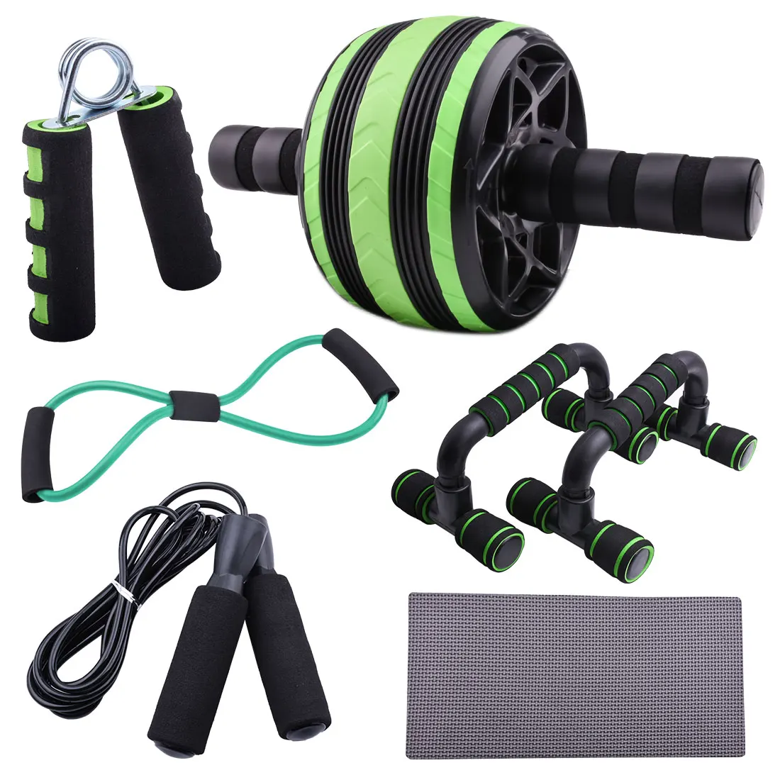 

AB Wheel Roller Kit with Push-UP Bar Hand Grip Jump Rope and Knee Pad Abdominal Training Equipment for Home Exercise Workout, Black and green