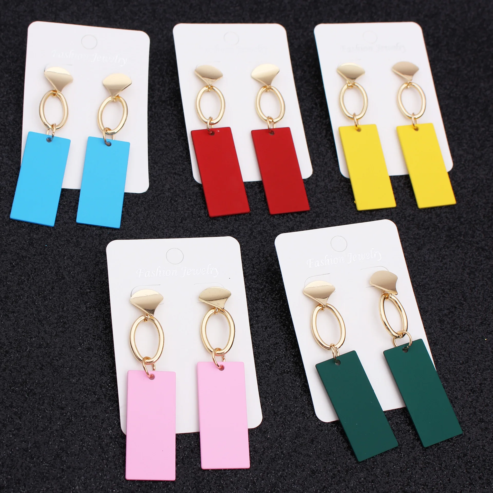 

New Fashion European and American Geometric Rectangular Earrings Creative Simple Metal Pendant Drop Earrings Jewelry, As shown