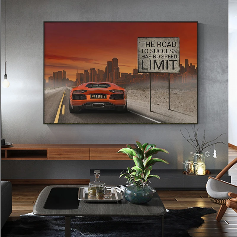 

Motivational Quote Sports Car Succeeds without Speed Limit Canvas Paintings Wall Art Posters Prints Wall Pictures for Home Decor