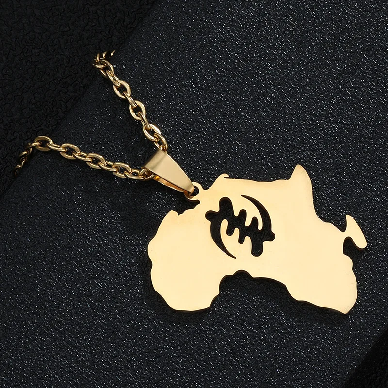 

2021 New Arrival 18K Gold Plating Stainless Steel Hollow Symbol Africa Map Necklace Africa Map Pendant Necklace, Picture color
