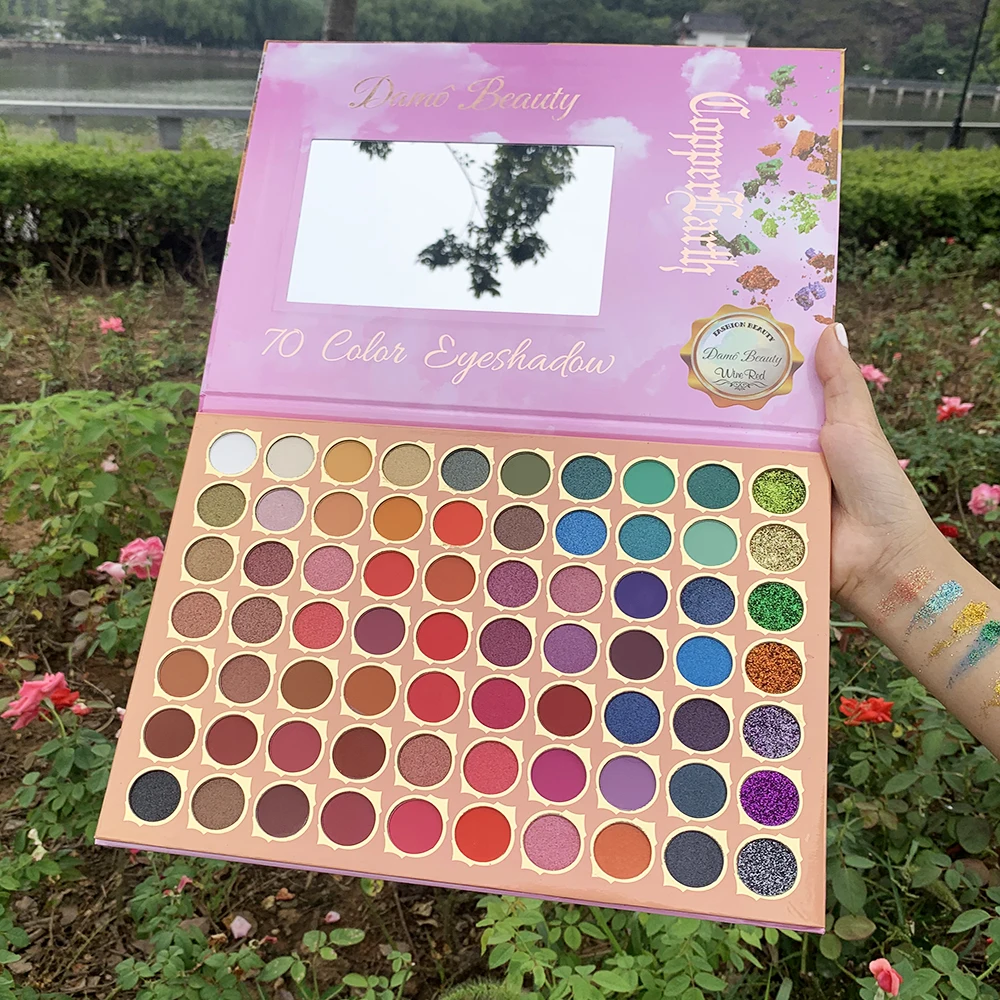 

Free sample 70 colors beauty makeup eyeshadow palette makeup brushes pigmented glitter eyeshadow palette, Colorful