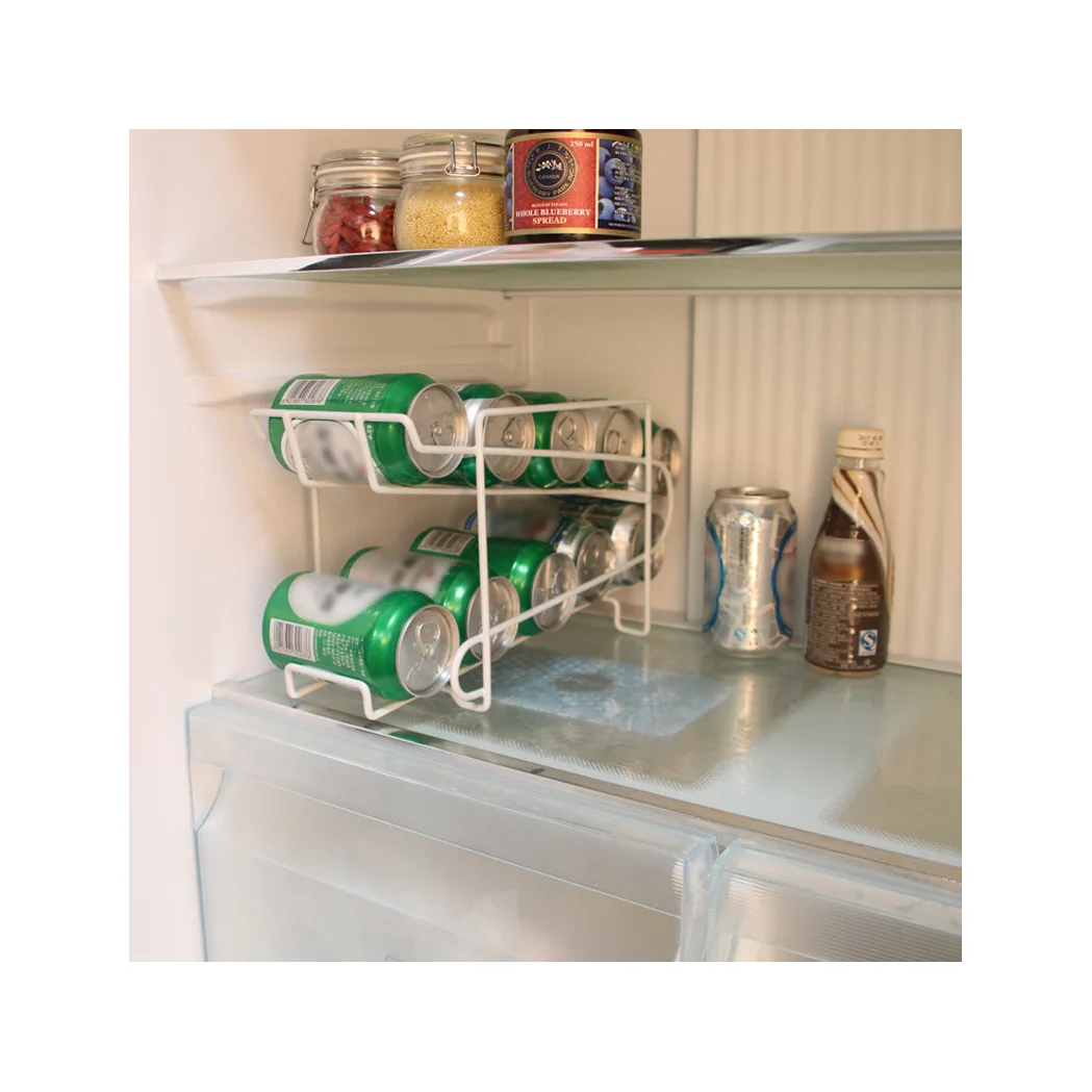 

Double-Layer Beer Soda Can Storage Box Fridge Drink Bottle Organizer Ring-Pull Can Refrigerator Storage Rack Holder, White