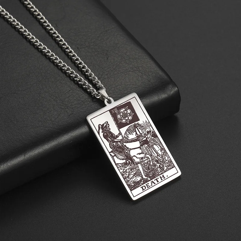 

R.GEM. Wholesale Retro Vintage Stainless Steel Rectangle Tarot Card Rider Waite Pendant Necklace