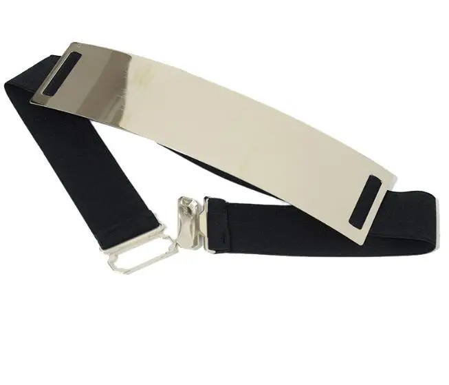 

Fashion And Luxury women Metallic Bling Gold Plate Wide Elastic Mirror Metal Waist Belts
