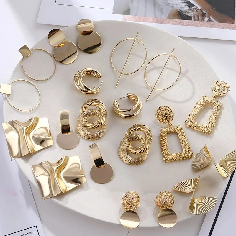 

Fashion Vintage Earrings For Women Big Geometric Statement Gold Metal Drop Earrings 2021 Trendy Earings Jewelry Accessories, 12 colors