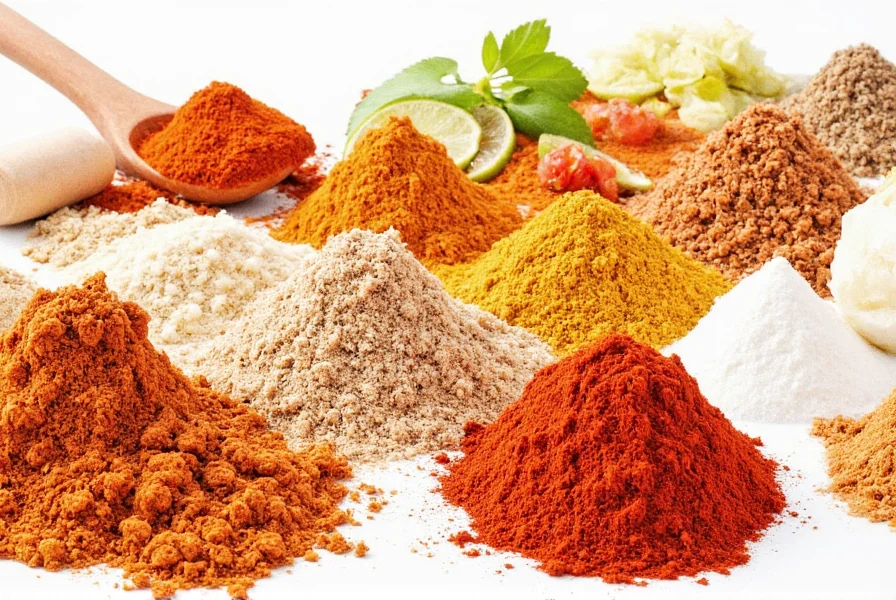 Different types of Mexican chili powders in jars