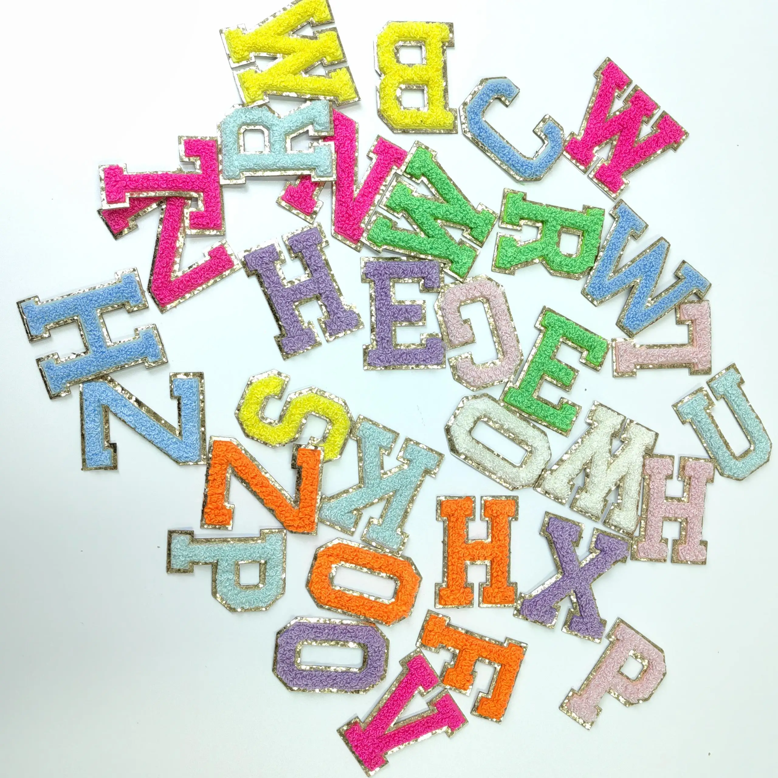 Personalized Designer Self Adhesive Full Sets Alphabet Hats Clothing Bags Sticker Chenille Letter Patches Embroidered Patch