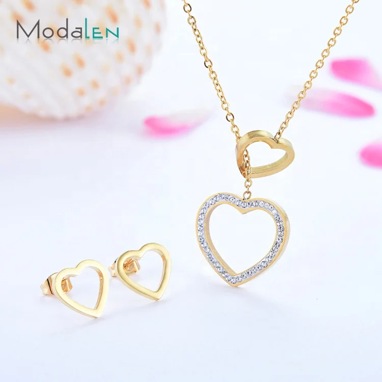 

Modalen Steel Heart Chinese Woman Jewellery Set Fashion Accesory 18K Gold Plated Jewelry, Gold/sliver