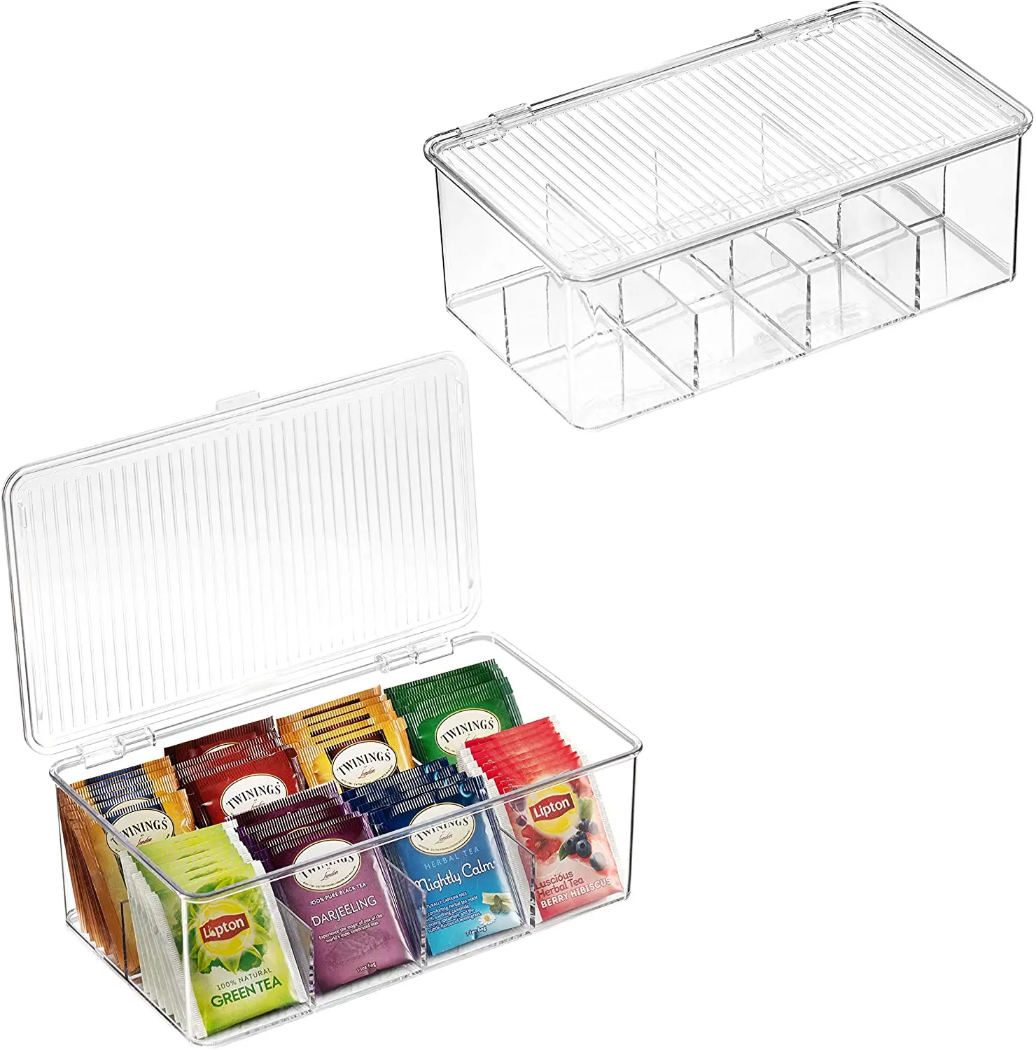 

Tea Bag Box with 6 Divider 6 Compact Tea Bag Organizer Acrylic Tea Bag Holder, Transparent white