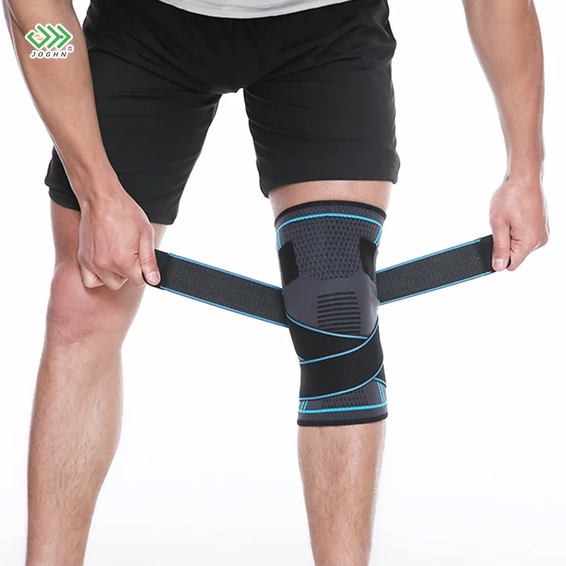

JOGHN Hot Sale Breathable and Comfortable Silicone Absorbing Sports Knee Pads with Double Strap Winding Fixed, Grass green/blue/passion red/summer orange