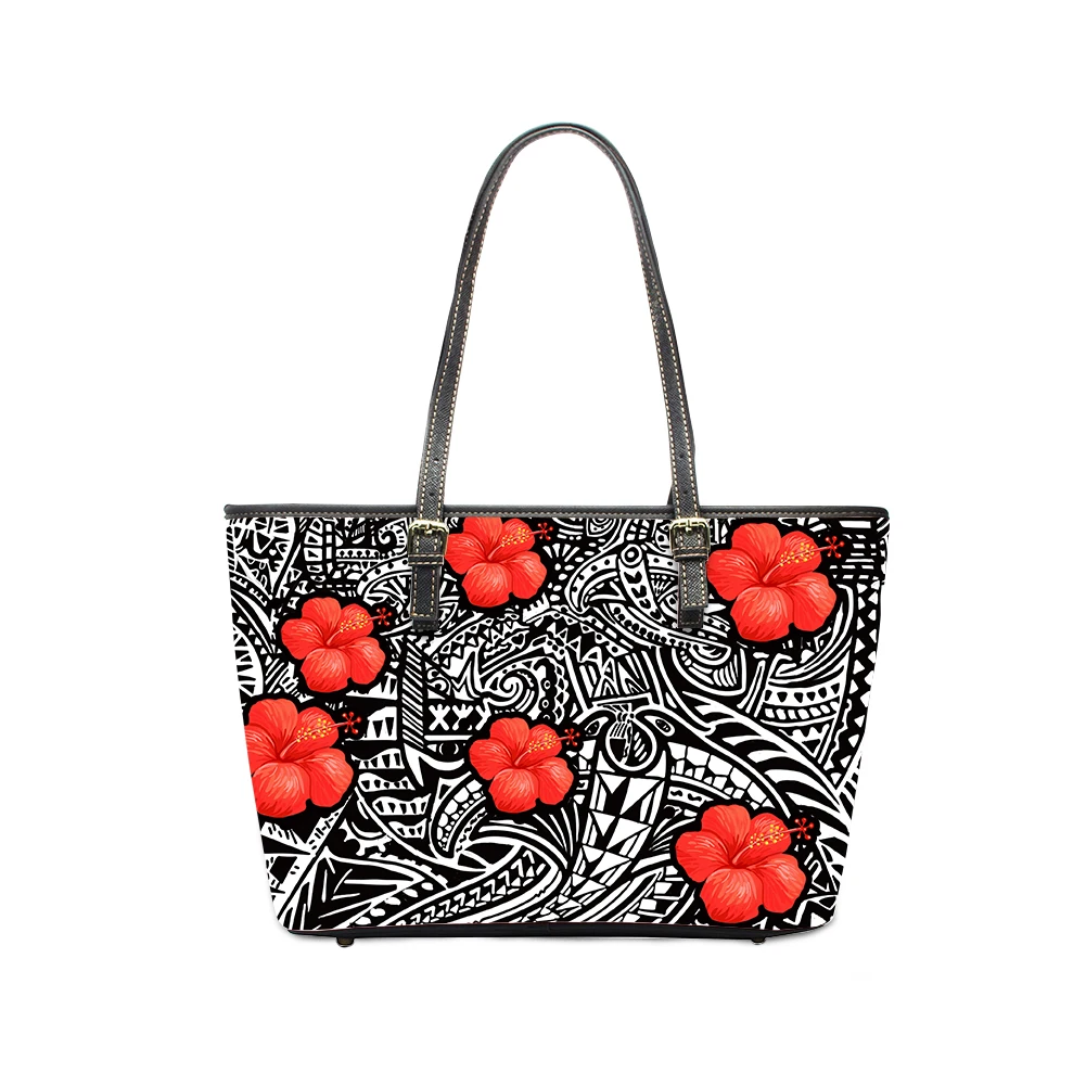 

2020 Print on Demand Polynesian Traditional Tribal Printed Women Handbags Customize Your Image PU Large Capacity Ladies Tote Bag, Customizable