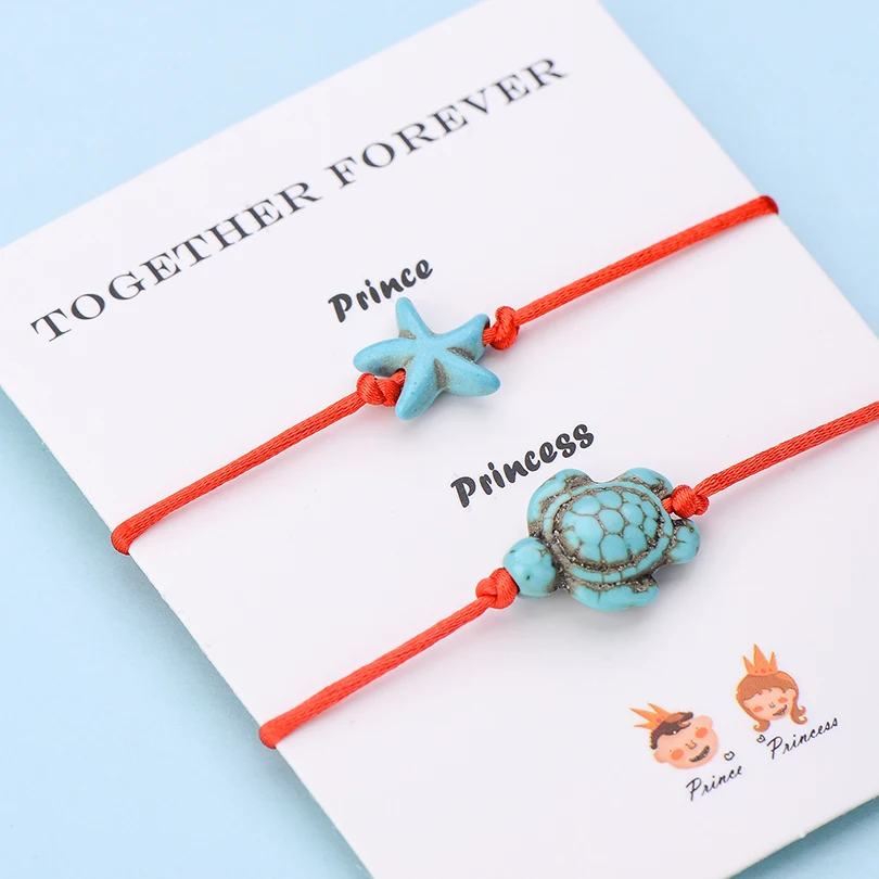 2pcs/Set Wish Card Together Forever Red Thread Bracelets For Women Men Kids Starfish Turtle Paired Bracelet Friendship Gift