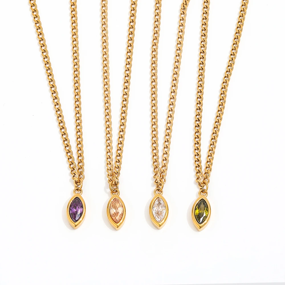Joolim Jewelry 18K Gold Plated Purple Clear  Zircon Eye Pendant Choker Necklace Stainless Steel Jewelry Wholesale