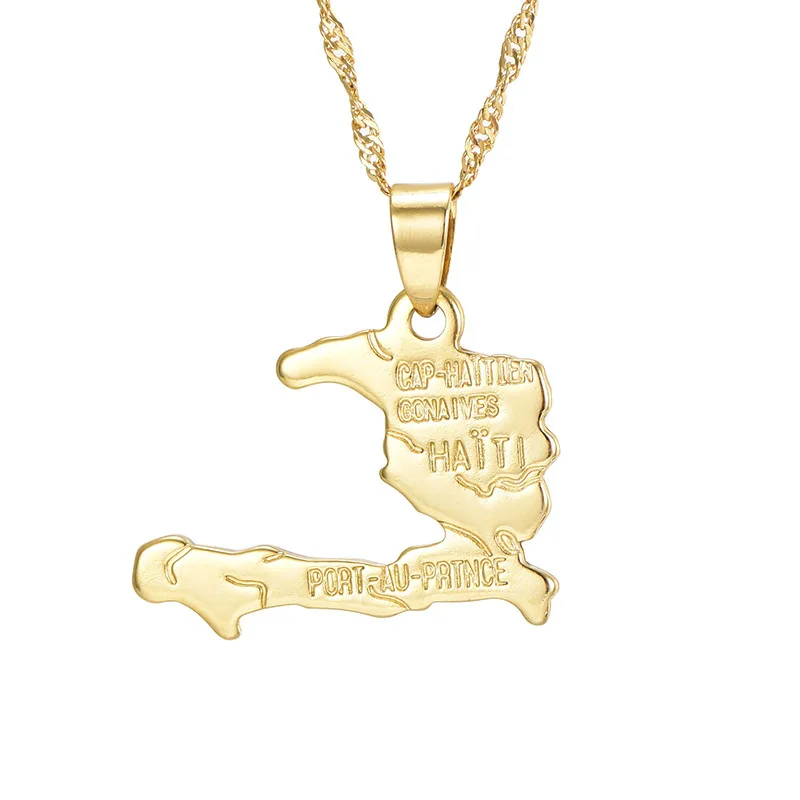 

2019 Metal Men Fashion Trendy Fashion Enameled Copper Alloy HIP HOP Personalized Haiti Map 18K Gold Jewelry Pendant Necklace