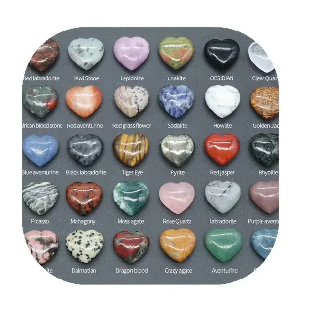 

Wholesale 20mm spiritual decor crystals healing love heart natural colorful mixed quartz crystal puffy heart carving for gift