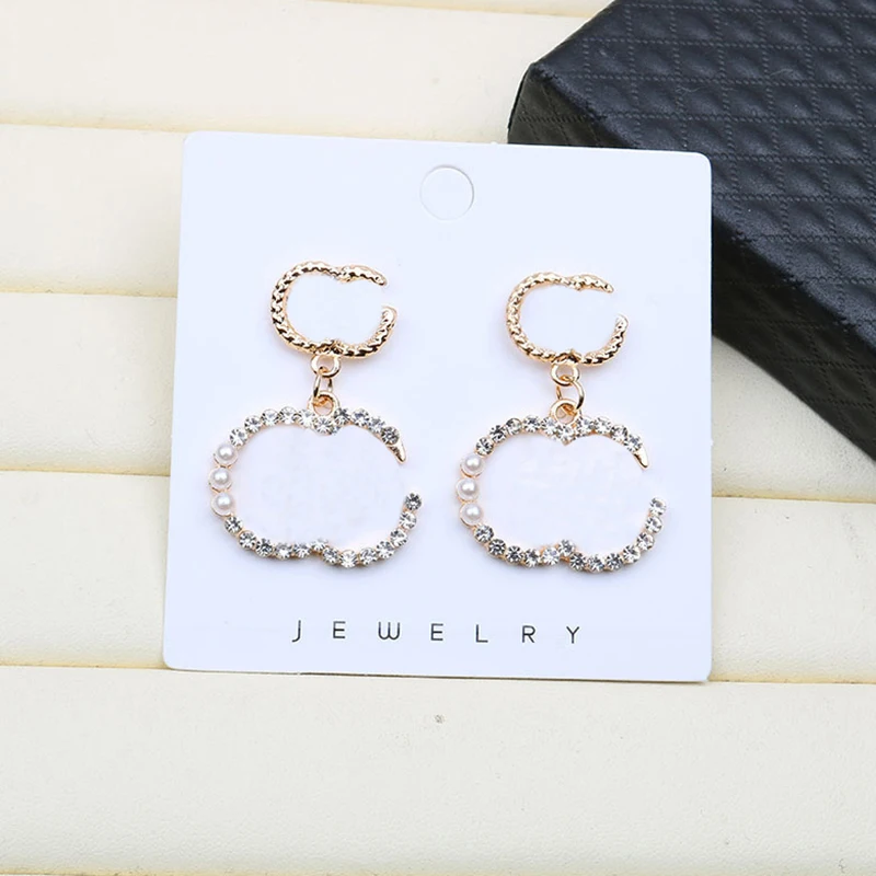 

S925 Personality Exaggerated Pearl Metal Letter Pendant Women Party Earrings