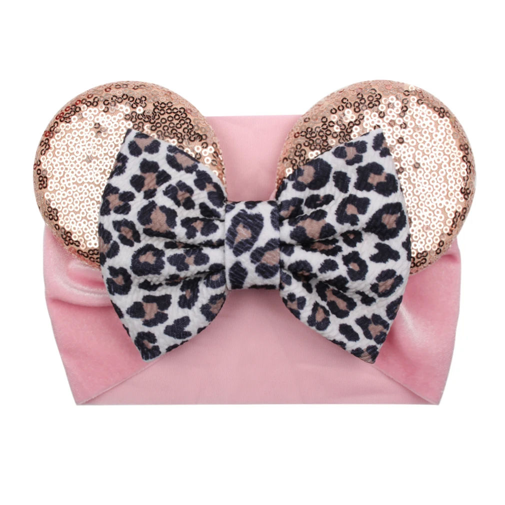 

2021 Fashion Hair Style 3.3" Sequins Mouse Ear Winter Hair Bow Velvet Headband Baby Head Wrap Handmade Hair Accessories Headwear, 12 colors