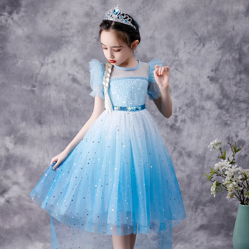 

MQATZ New Elsa 2 Princess Children Halloween Costume Cosplay Dress Snow Queen Blue TV & Movie Costumes