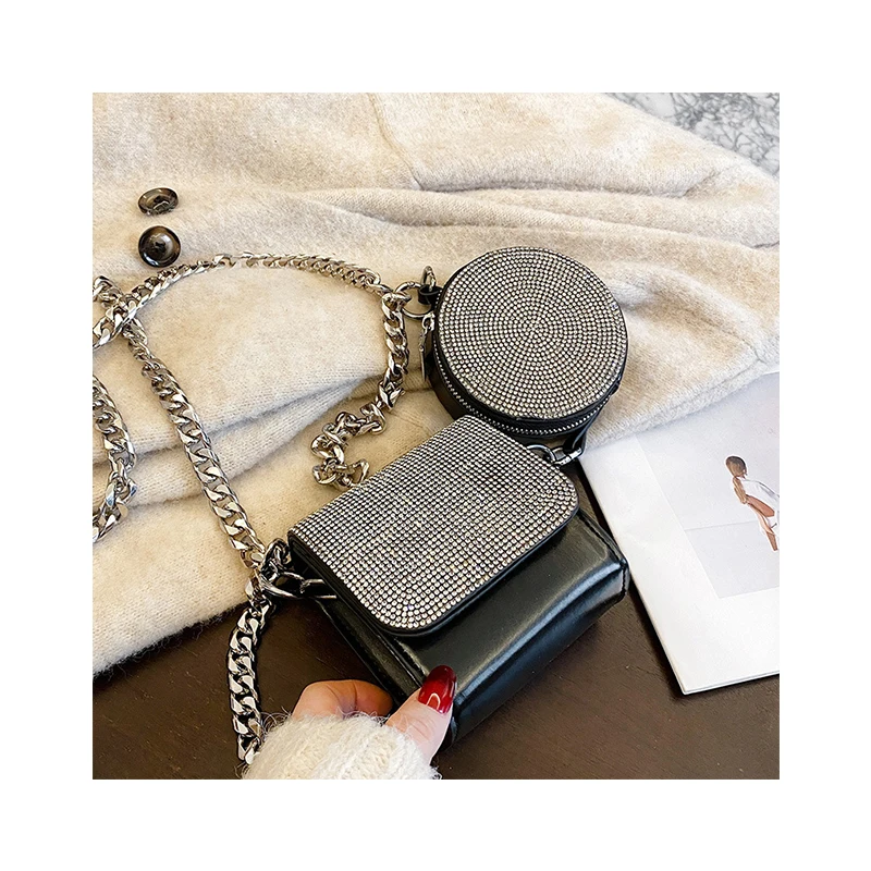 

Spring Composite Bag luxury Diamondstudded Women Messenger Bags Designer Chain Round Shoulder Sac Fashiona Small Square Purses