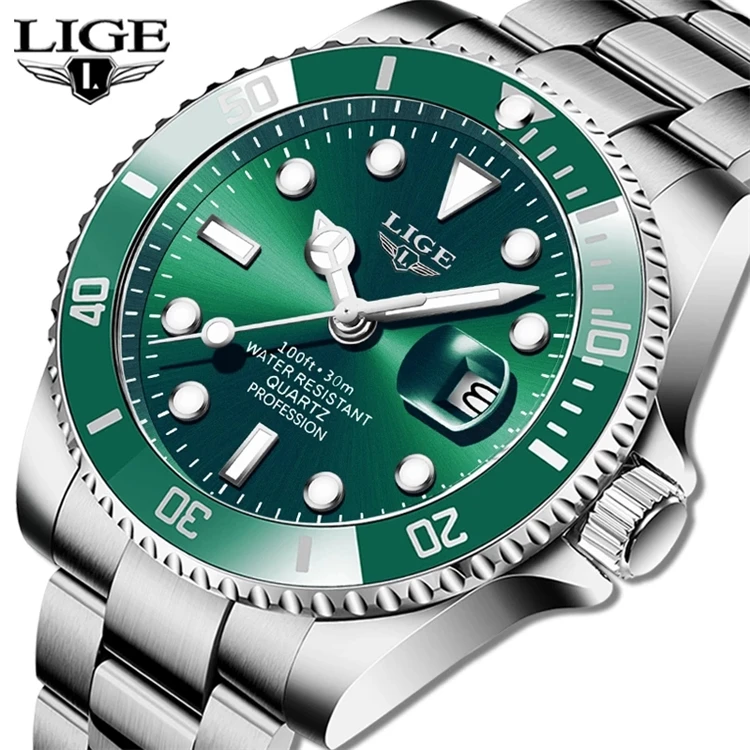 

LIGE Top Brand Luxury Fashion Diver Watch Men 30ATM Waterproof Date Clock Sport Watches Mens Quartz Wristwatch Relogio Masculino