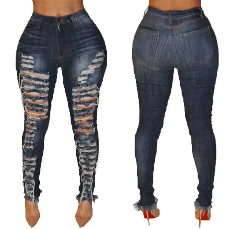 

1019M130 new arrival 2021 autumn fashion ripped pencil Pants Jeans Women