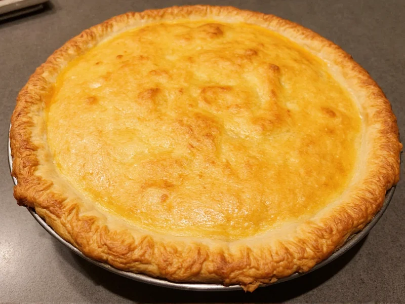 Finished golden brown pie with flaky crust edges