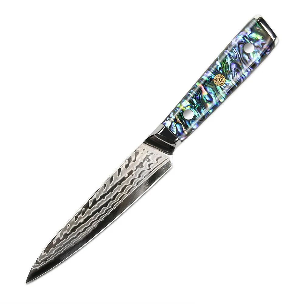 

Hot Selling 37 Layers Damascus Steel utility knife with Abalone shell handle