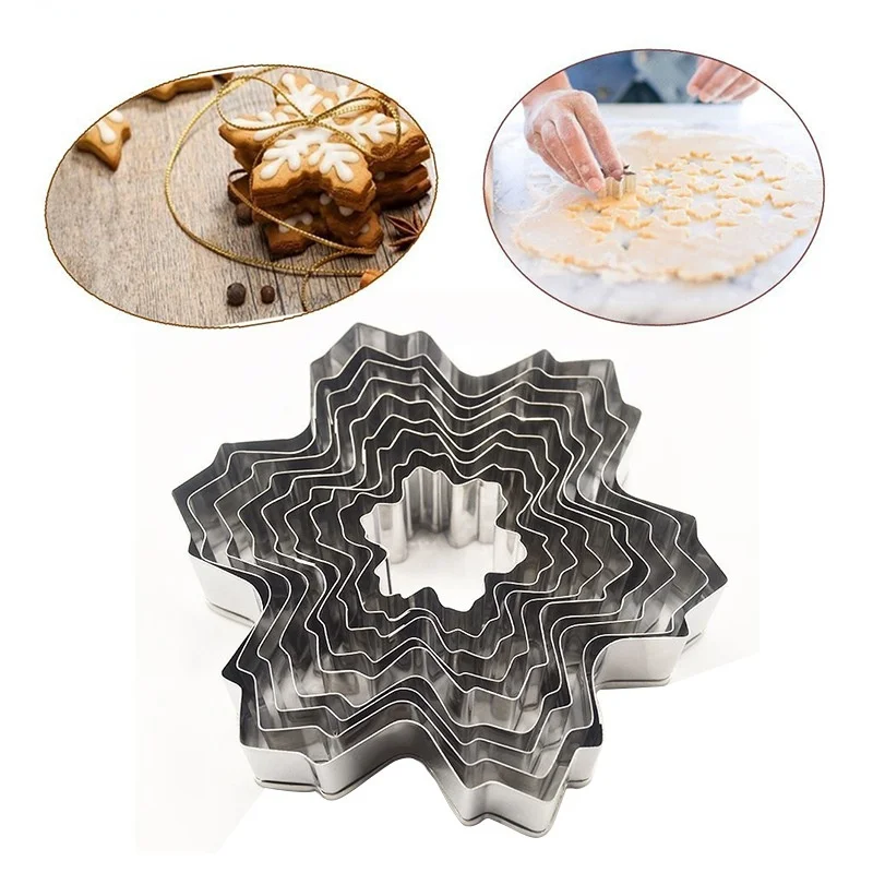 

9-piece Set of Stainless Steel Snowflake Biscuit Mold Cake Baking Mold Baking Cutting Mold Set Making Crafts Tools Accessories