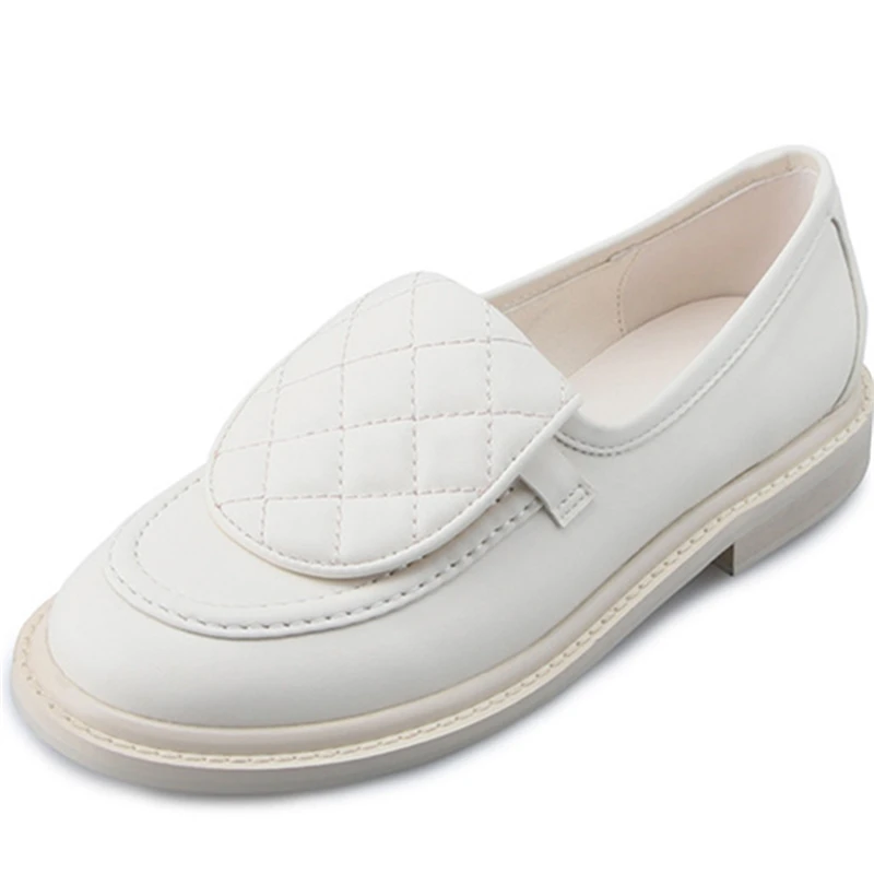 

2021 Spring Women Shoes Woman Brand Heels Girls Real Leather Platform Ladies Round Toe Shoes Female Slip On Casual Shoes