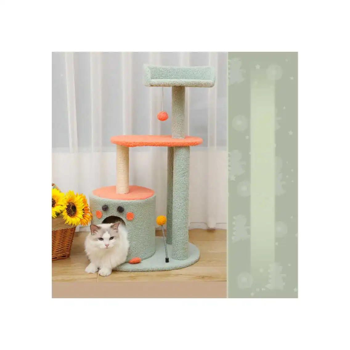 

Scratch Cat Playing Wood Frame Jumping Shelf Printing Climbing Frame Scratcher, Blue+orange