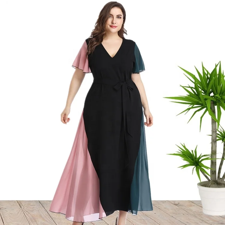 

Dropshipping Plus Size Women Clothes Short Sleeve V Neck Summer Long Dress For Women Wholesale China