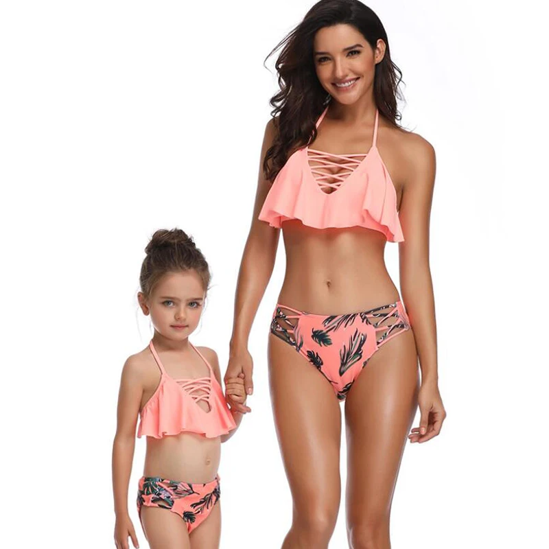 

New Beautiful Mother Kids Two Pieces Bathing Suit Parent-Child Custom Girls Children Swimwear, Picture