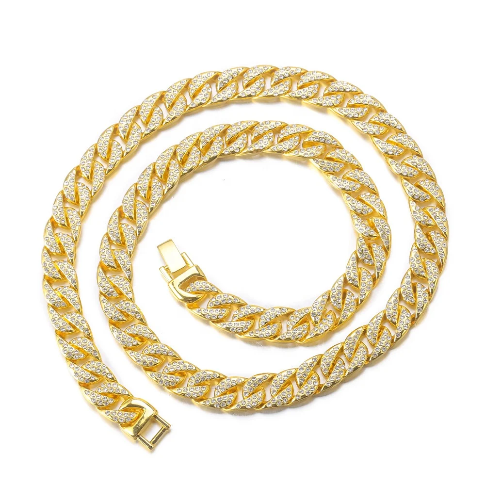 

Hip Hop New Trendy Fashion Men's Punk Rap Jewelry Iced out Bling Cuban choker Necklace Gold Crystal Zircon Link Chain Bracelet